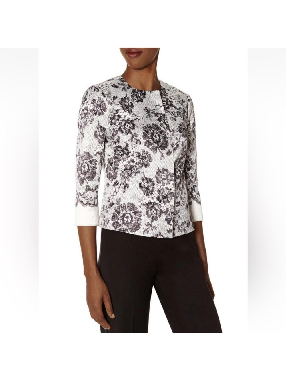 The Limited Scandal Collection Off White Floral Lace Print Satin Jacket. L. NWT.
